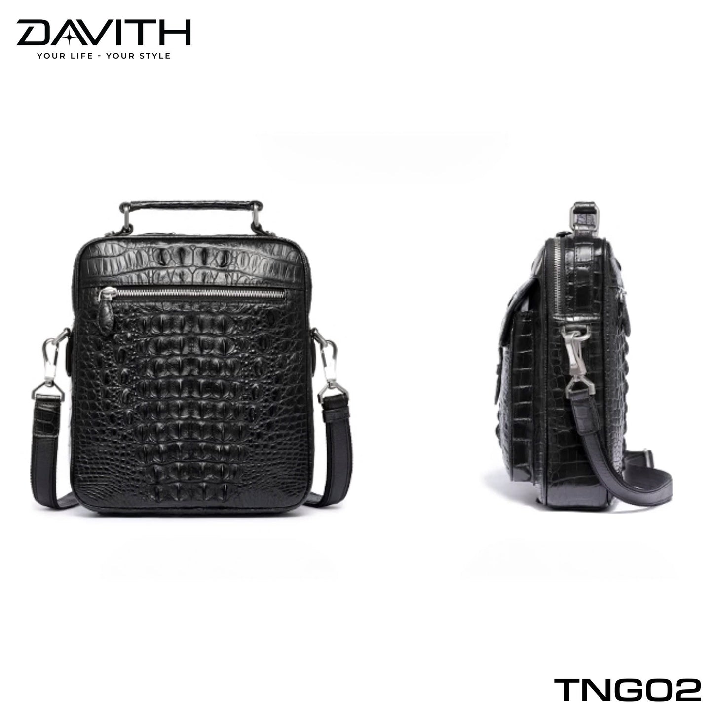 Men's shoulder bag made from premium Grade 1 buffalo-hump crocodile leather – TNG02