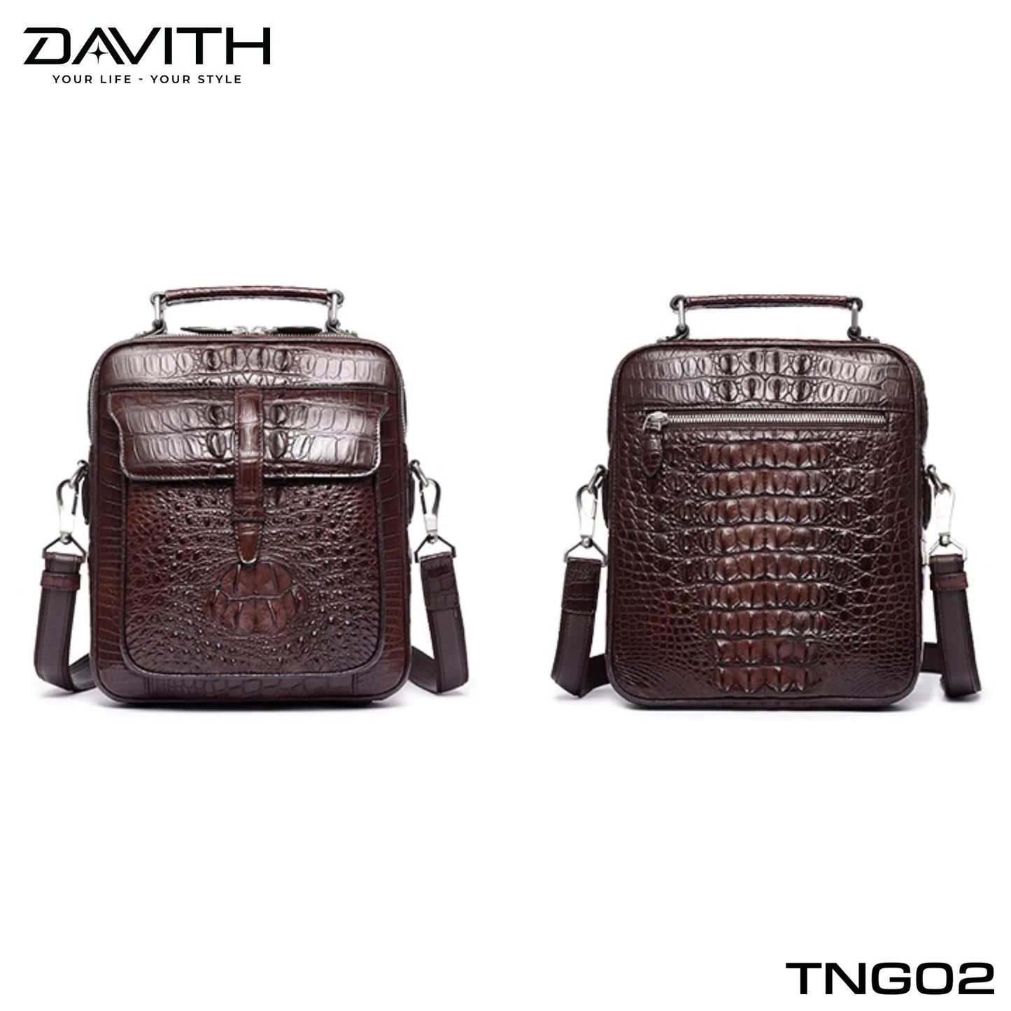 Men's shoulder bag made from premium Grade 1 buffalo-hump crocodile leather – TNG02