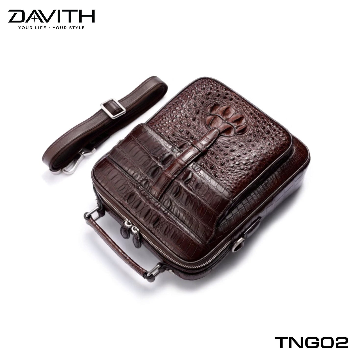 Men's shoulder bag made from premium Grade 1 buffalo-hump crocodile leather – TNG02