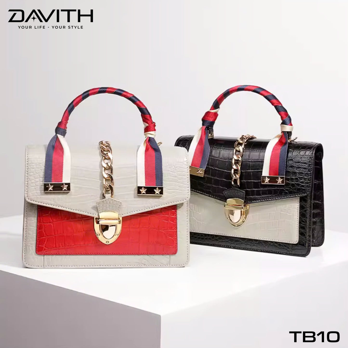 Luxury women's handbag crafted from premium Grade 1 crocodile belly leather with mixed leather design - TB10