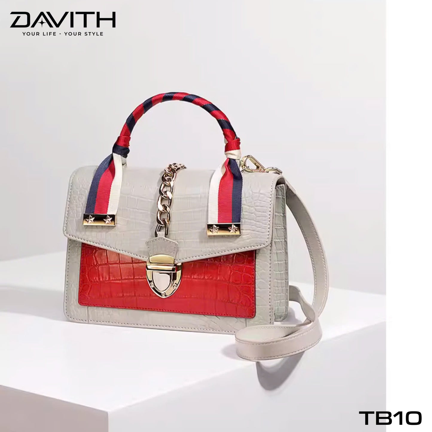 Luxury women's handbag crafted from premium Grade 1 crocodile belly leather with mixed leather design - TB10