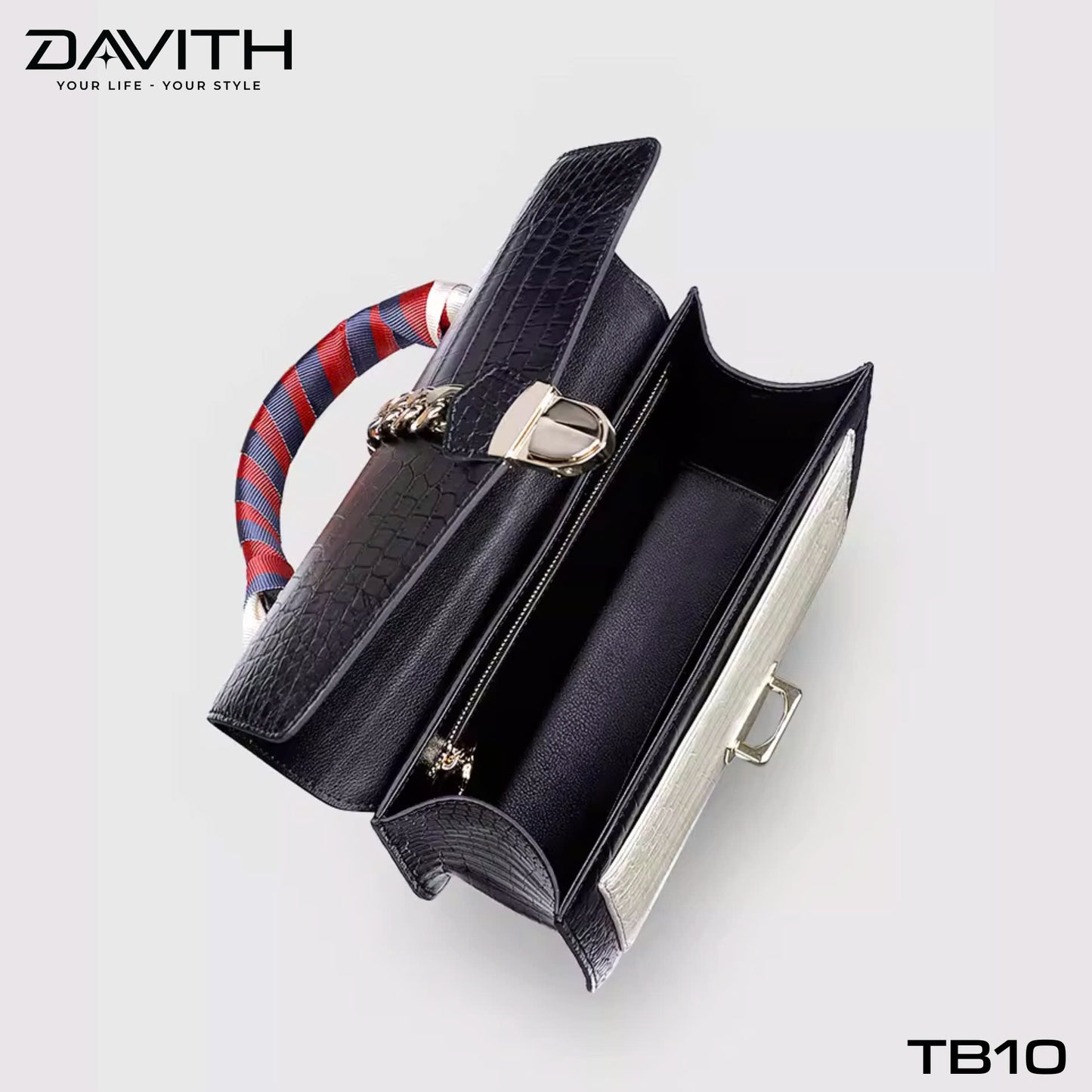 Luxury women's handbag crafted from premium Grade 1 crocodile belly leather with mixed leather design - TB10