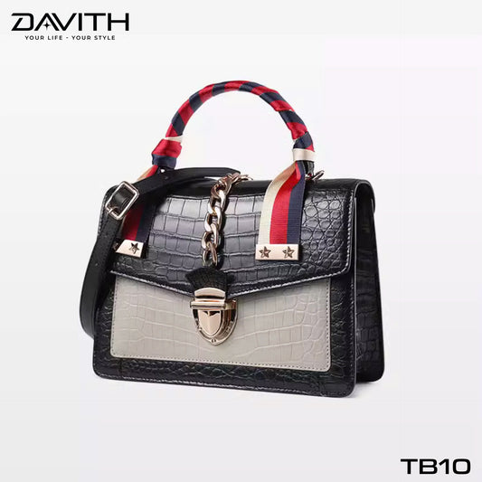 Luxury women's handbag crafted from premium Grade 1 crocodile belly leather with mixed leather design - TB10