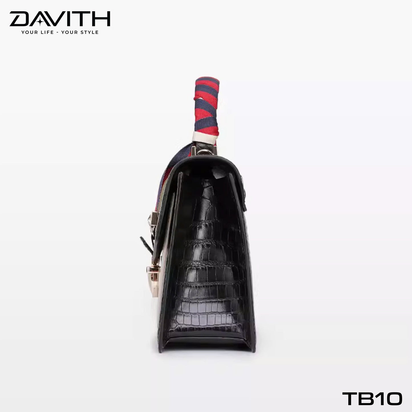 Luxury women's handbag crafted from premium Grade 1 crocodile belly leather with mixed leather design - TB10