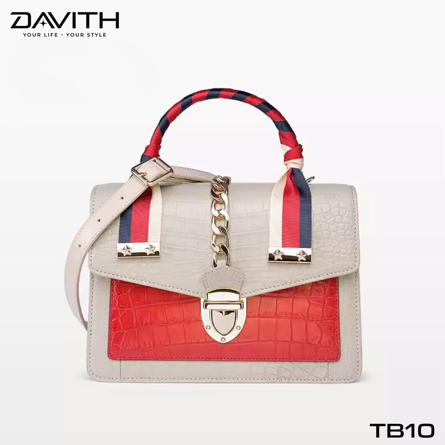 Luxury women's handbag crafted from premium Grade 1 crocodile belly leather with mixed leather design - TB10