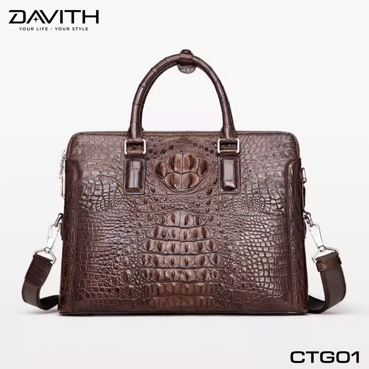 Premium Grade 1 Crocodile Hump Leather Men's Office Briefcase - CTG01