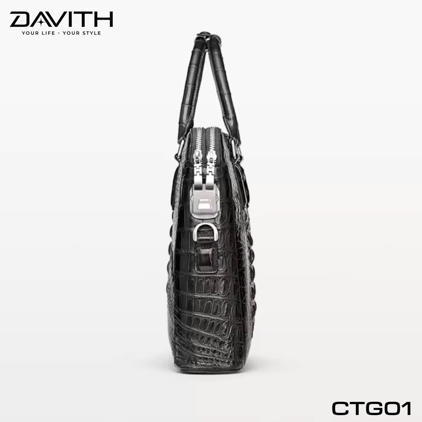 Premium Grade 1 Crocodile Hump Leather Men's Office Briefcase - CTG01