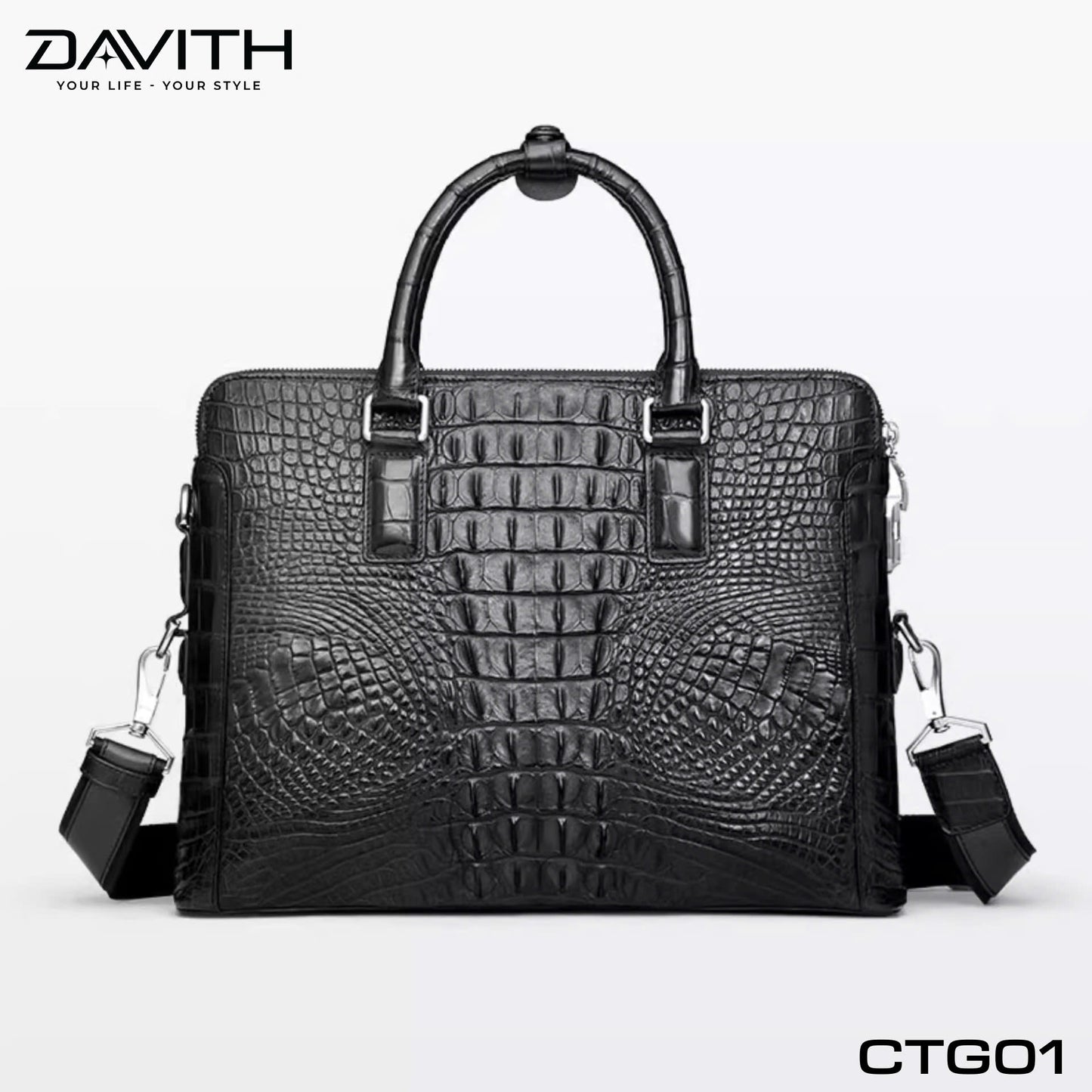 Premium Grade 1 Crocodile Hump Leather Men's Office Briefcase - CTG01