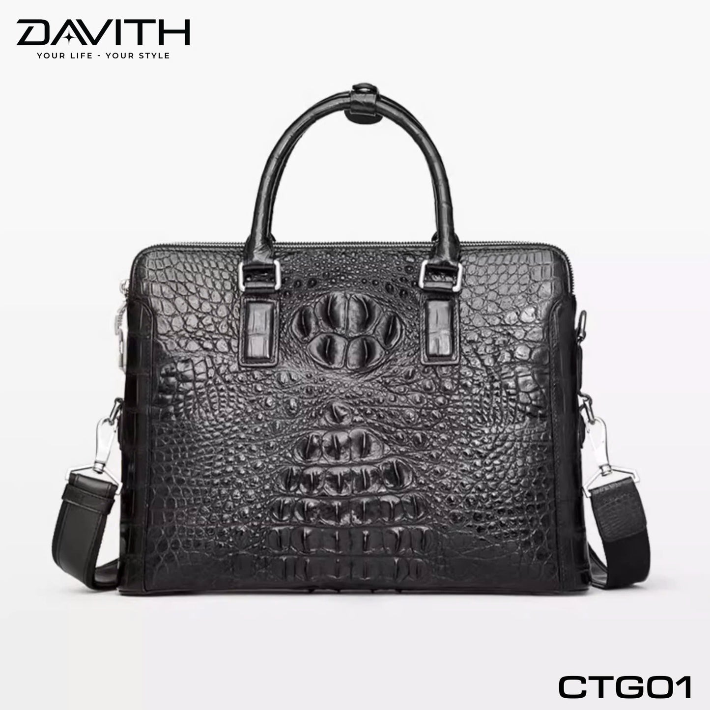 Premium Grade 1 Crocodile Hump Leather Men's Office Briefcase - CTG01