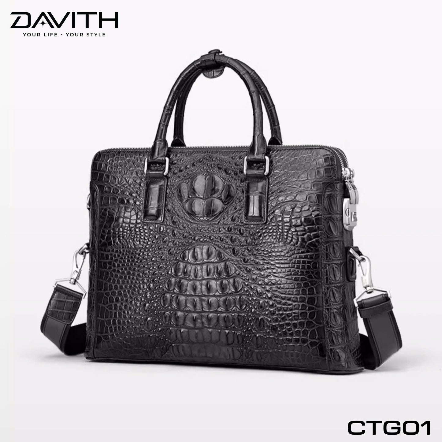 Premium Grade 1 Crocodile Hump Leather Men's Office Briefcase - CTG01