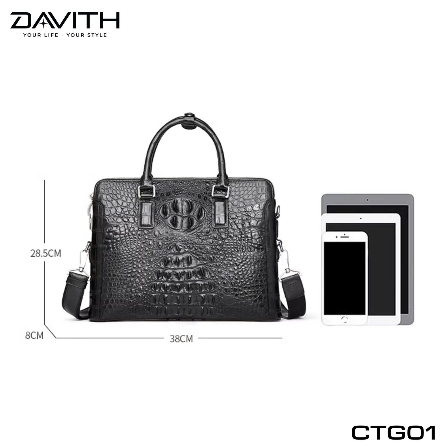 Premium Grade 1 Crocodile Hump Leather Men's Office Briefcase - CTG01