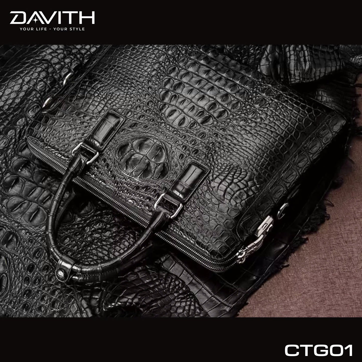 Premium Grade 1 Crocodile Hump Leather Men's Office Briefcase - CTG01