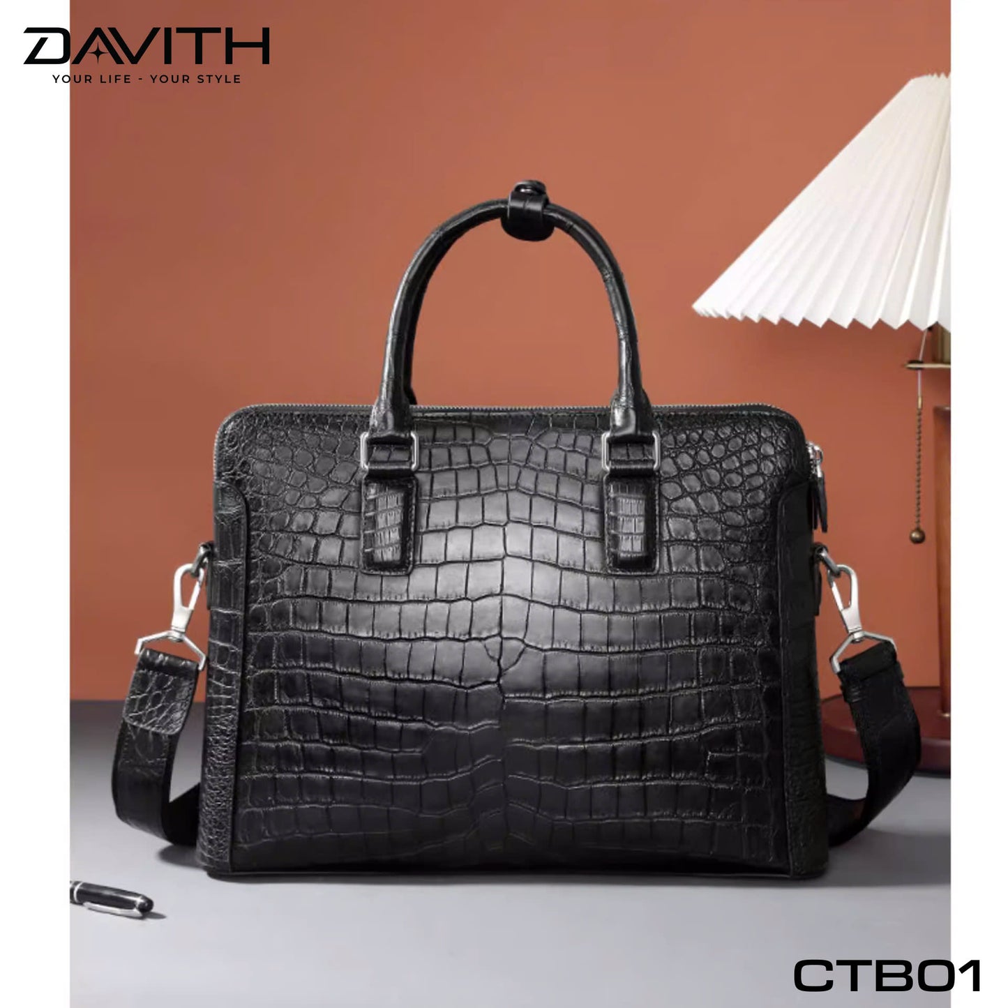 Premium Grade 1 Crocodile Belly Leather Men's Office Briefcase - CTB01