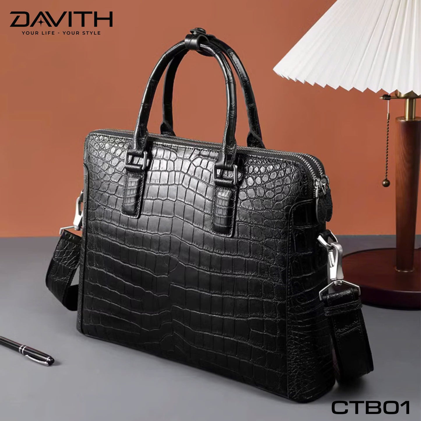 Premium Grade 1 Crocodile Belly Leather Men's Office Briefcase - CTB01