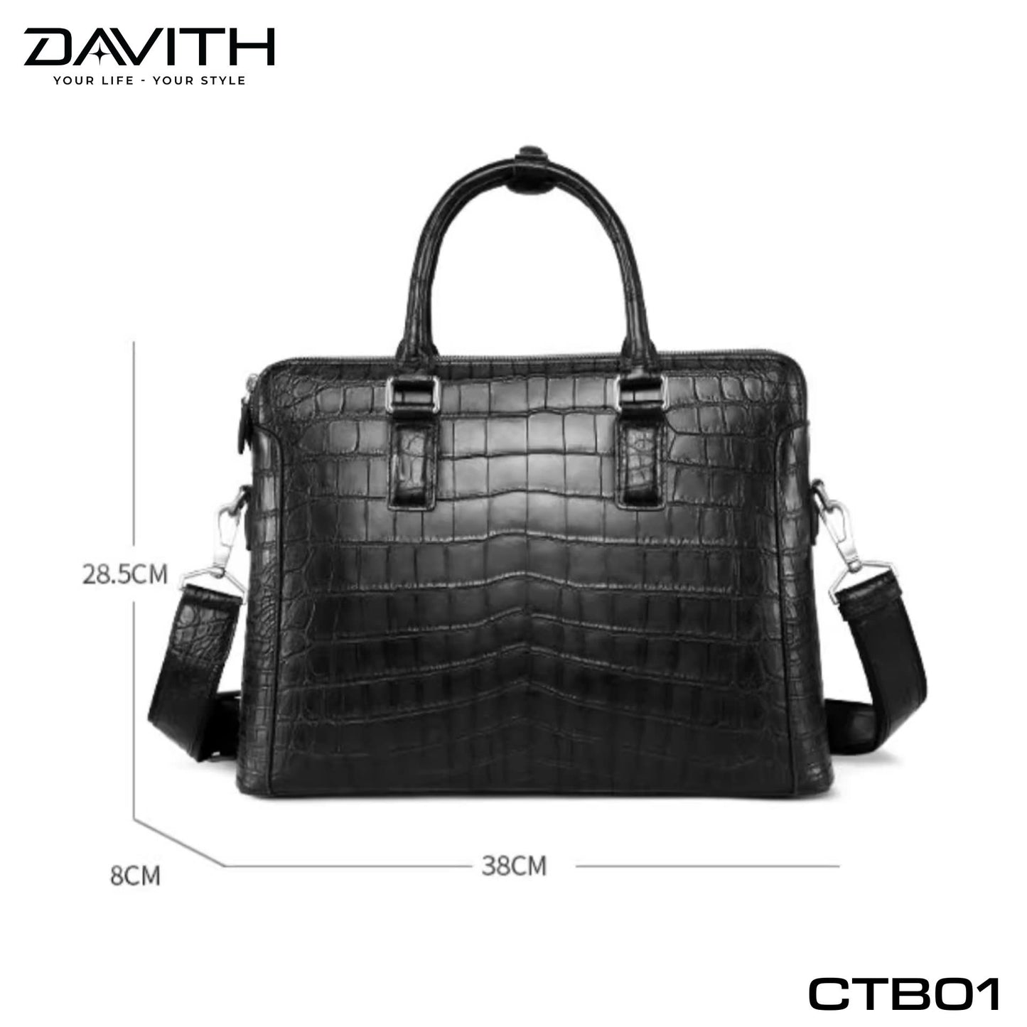 Premium Grade 1 Crocodile Belly Leather Men's Office Briefcase - CTB01