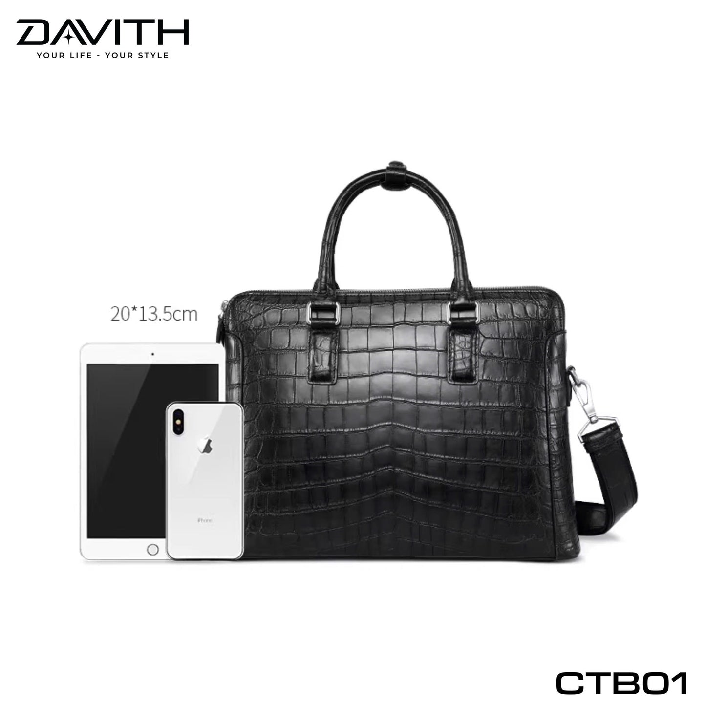 Premium Grade 1 Crocodile Belly Leather Men's Office Briefcase - CTB01