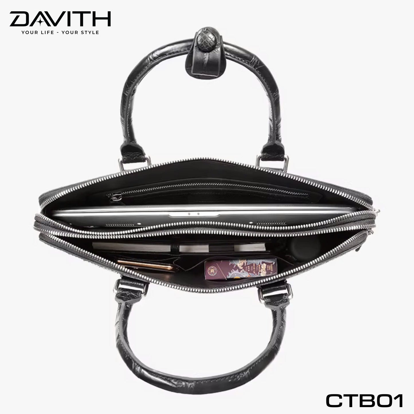 Premium Grade 1 Crocodile Belly Leather Men's Office Briefcase - CTB01