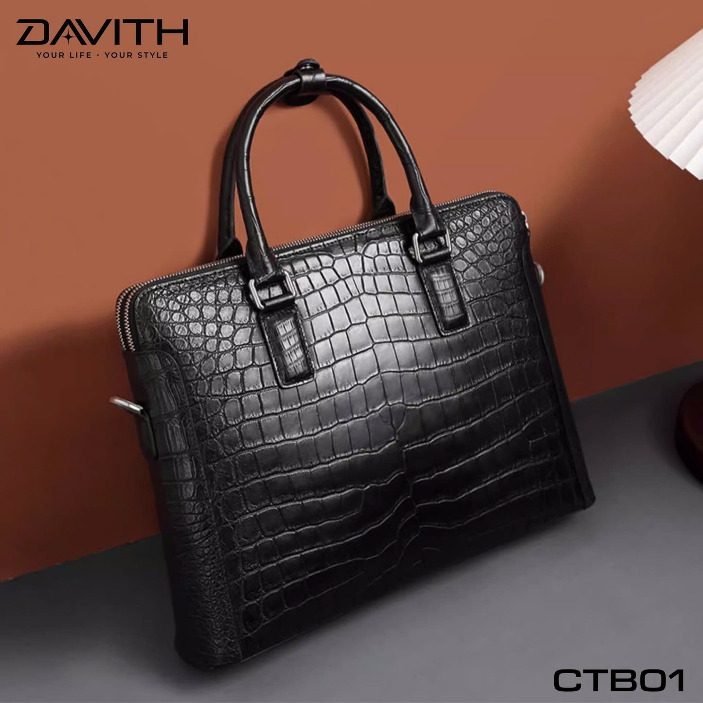 Premium Grade 1 Crocodile Belly Leather Men's Office Briefcase - CTB01