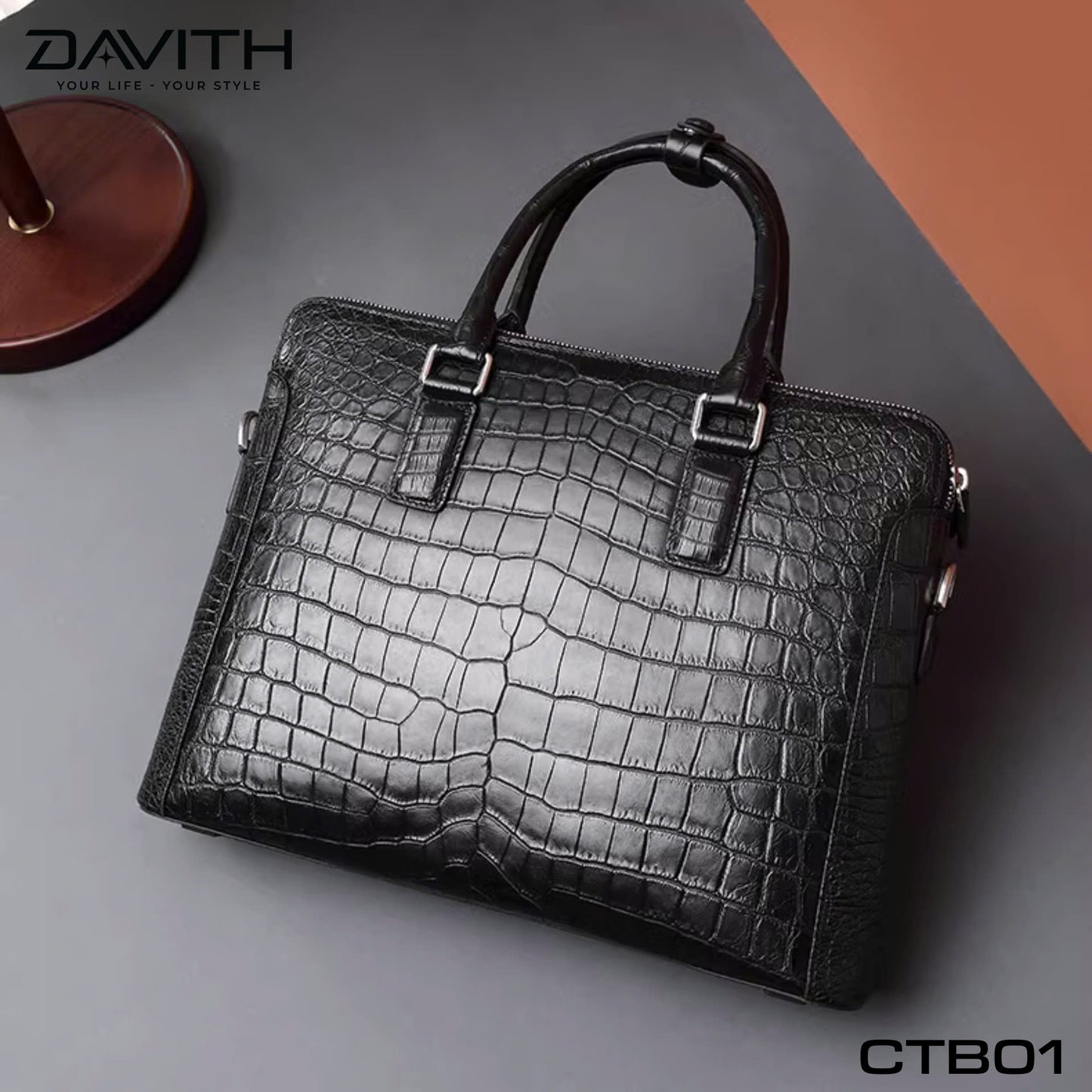 Premium Grade 1 Crocodile Belly Leather Men's Office Briefcase - CTB01