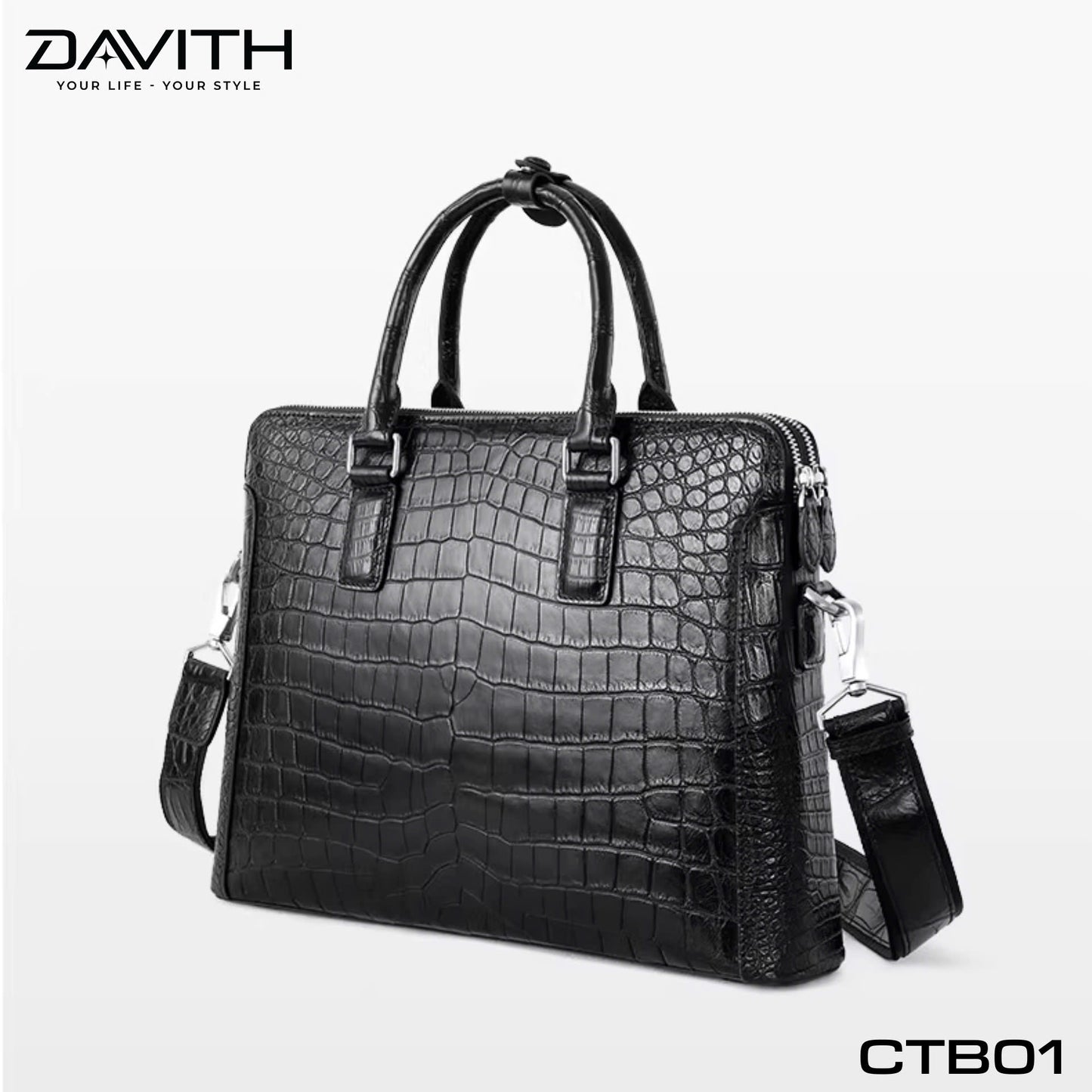Premium Grade 1 Crocodile Belly Leather Men's Office Briefcase - CTB01