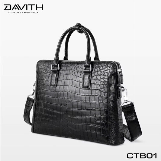 Premium Grade 1 Crocodile Belly Leather Men's Office Briefcase - CTB01
