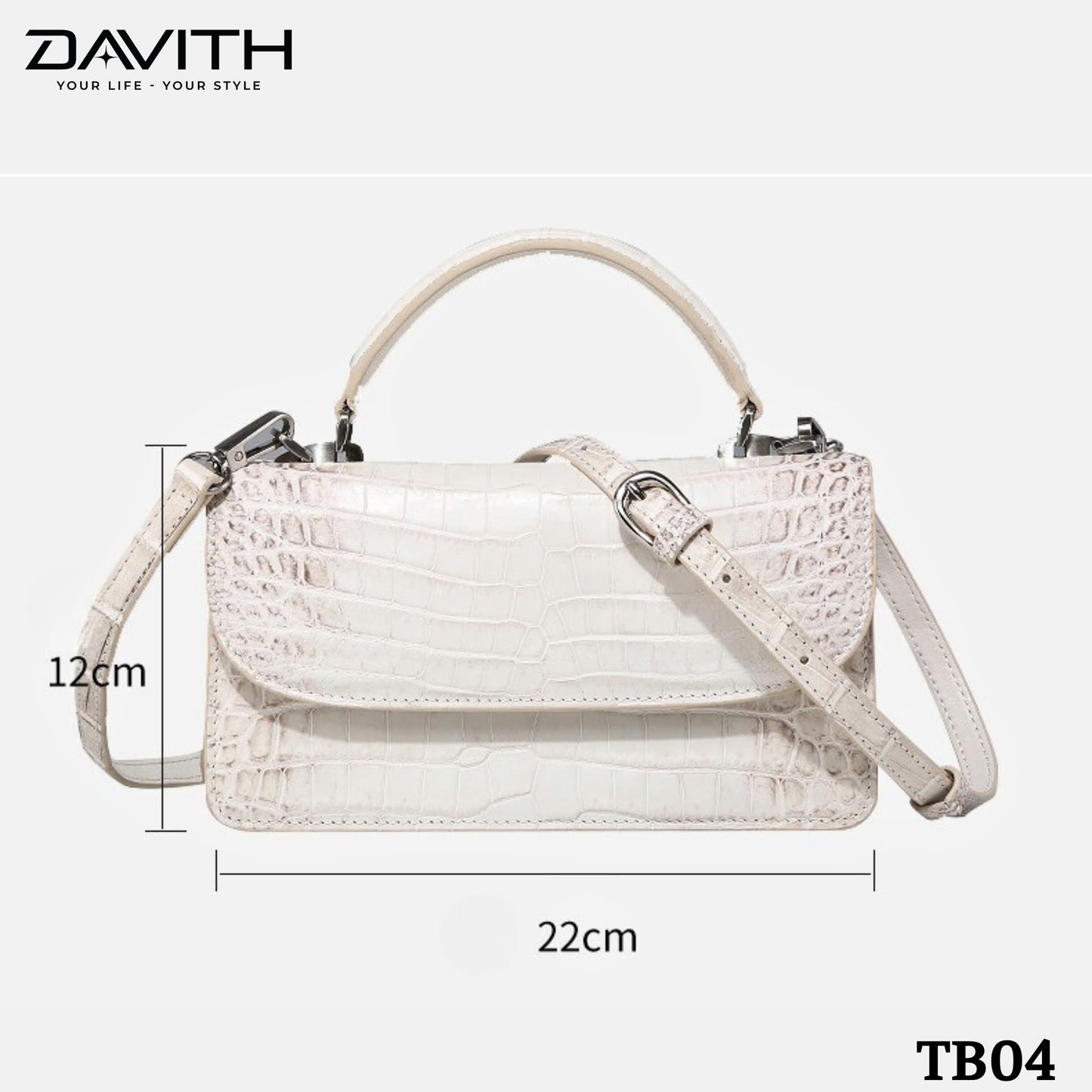 High-end women's crocodile belly leather handbag in albino white - TB04