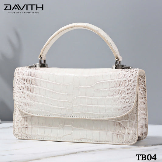 High-end women's crocodile belly leather handbag in albino white - TB04