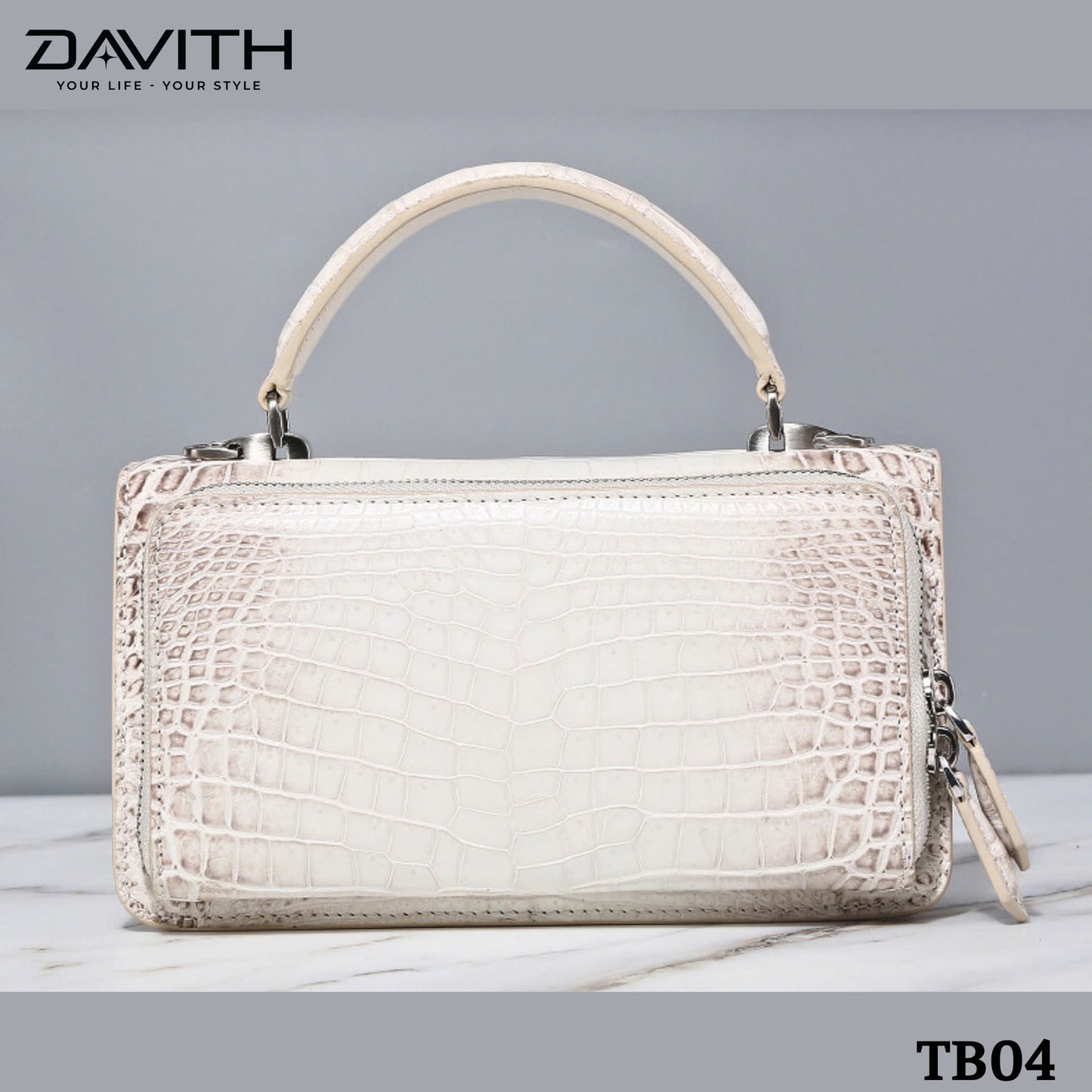 High-end women's crocodile belly leather handbag in albino white - TB04