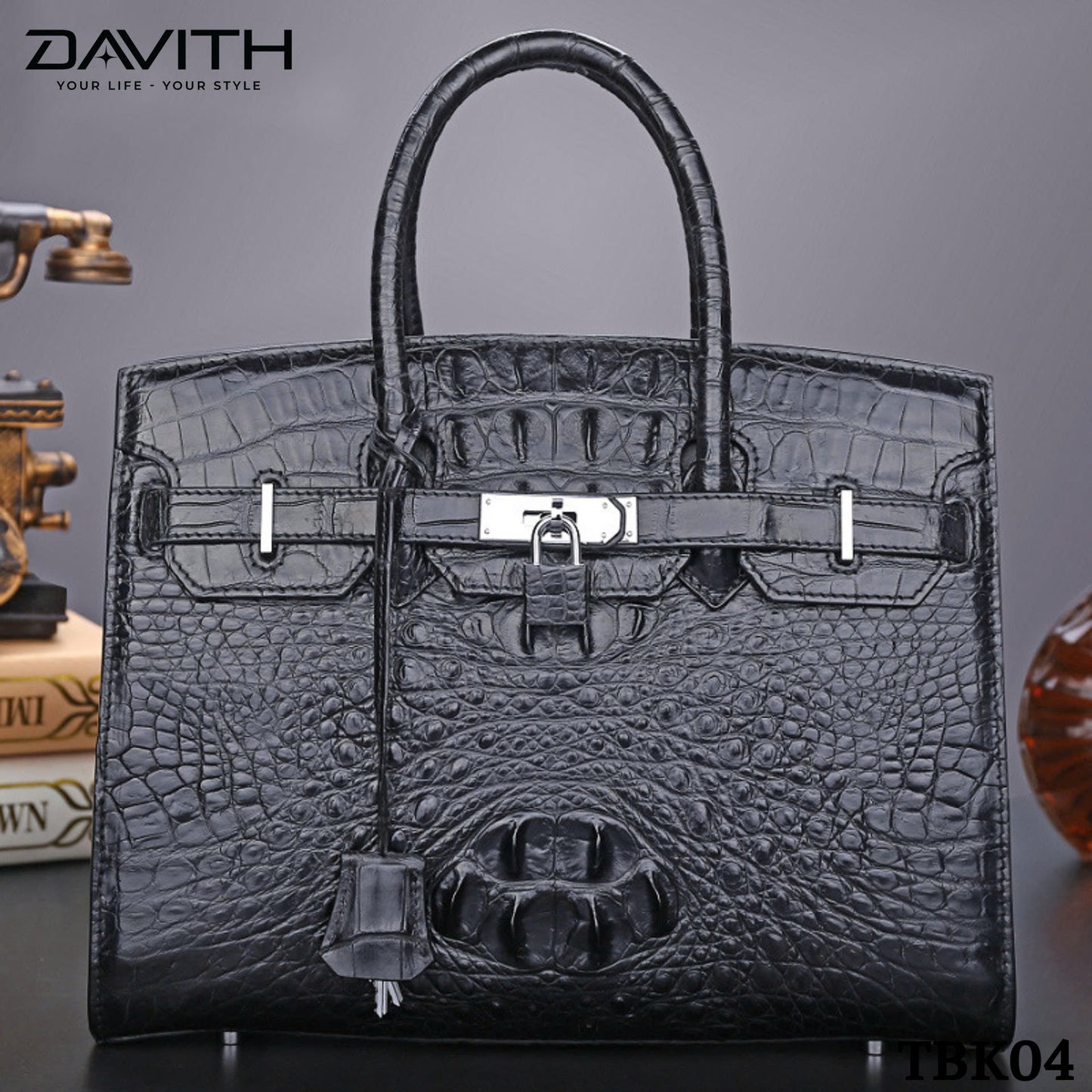 High-end women's crocodile hump leather handbag in albino white - TBK04