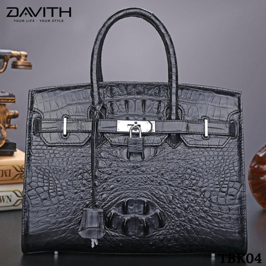 High-end women's crocodile hump leather handbag in albino white - TBK04