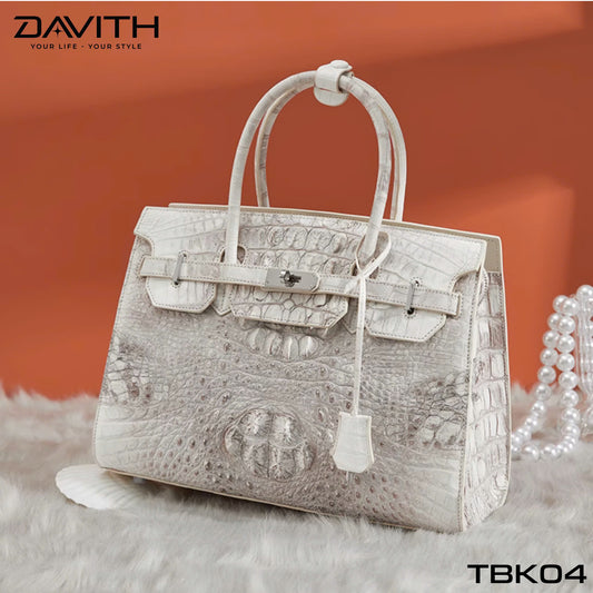 High-end women's crocodile hump leather handbag in albino white - TBK04