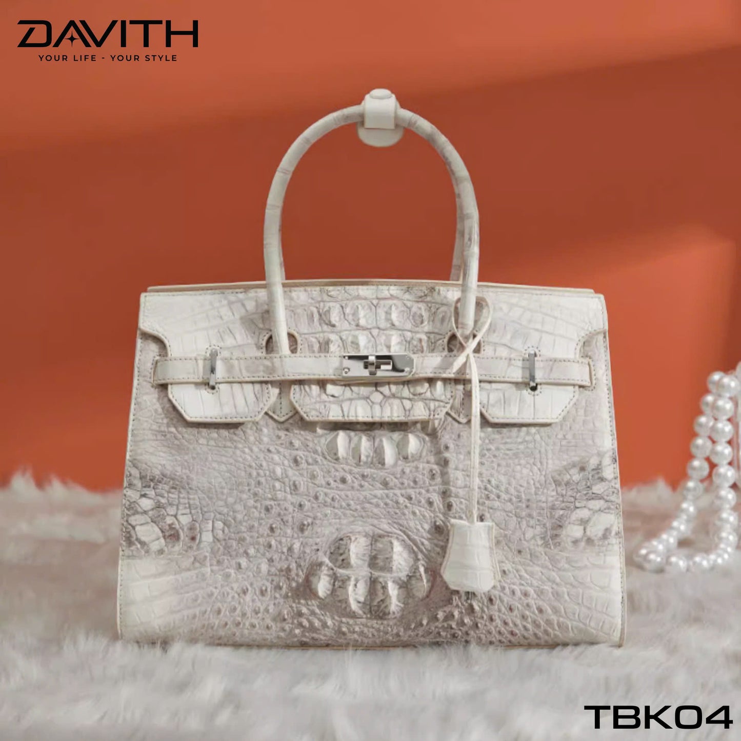 High-end women's crocodile hump leather handbag in albino white - TBK04