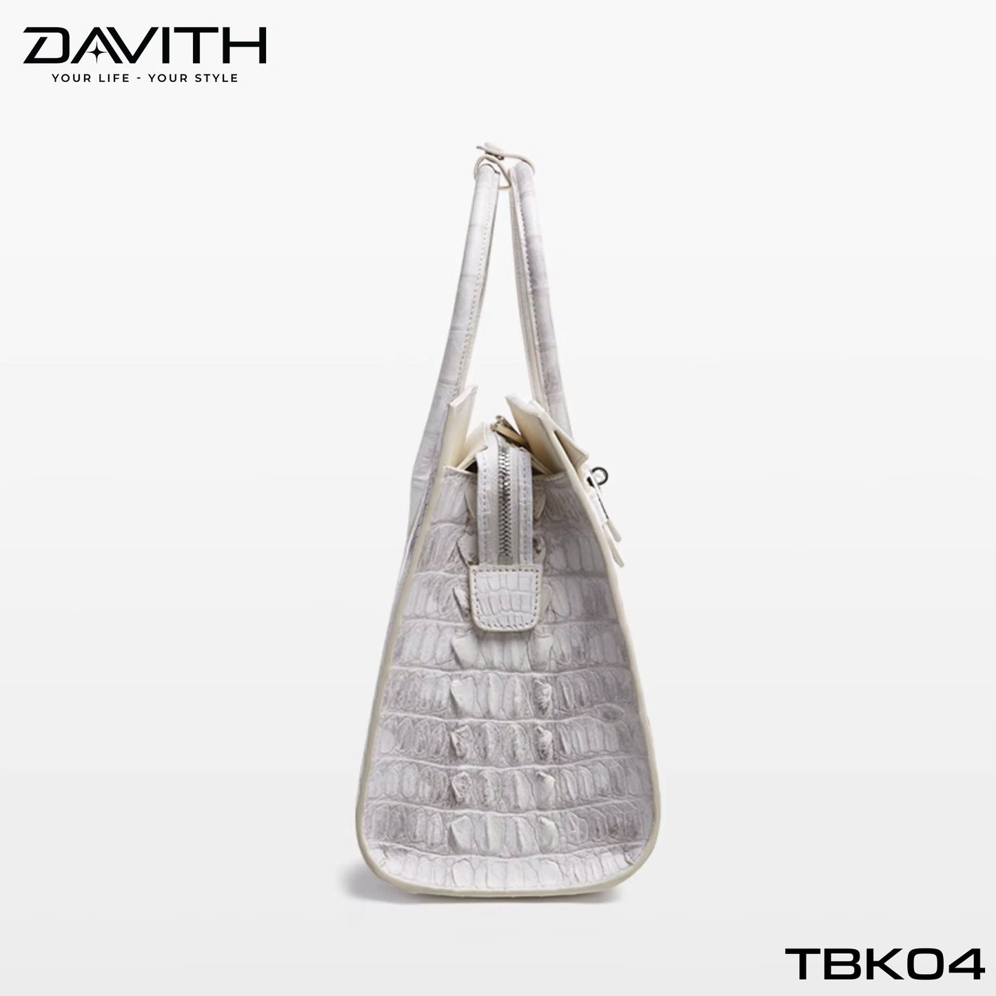High-end women's crocodile hump leather handbag in albino white - TBK04
