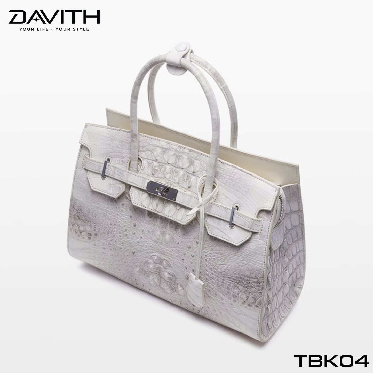 High-end women's crocodile hump leather handbag in albino white - TBK04